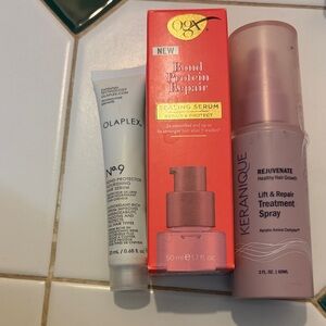 New Haircare Lot OGX Bond Protein Repair Sealing Serum, Olaplex No 9, Keranique